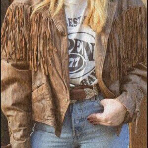 ViNTaGe WINLIT Brown Soft Leather fringed Crop Jacket Conchos Cowgirl Boho L